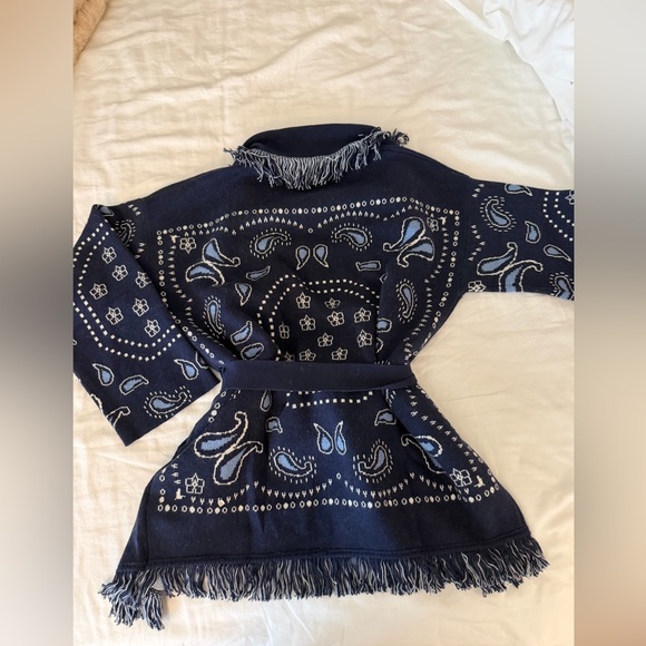 GAP Cotton-Blend Fringe Shawl Cardigan in Navy Blue - Size XS/S - Picture 4 of 5